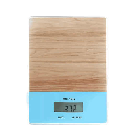Digital Kitchen Scale with Tempered Glass with Bamboo Design displaying accurate measurements and stylish design.