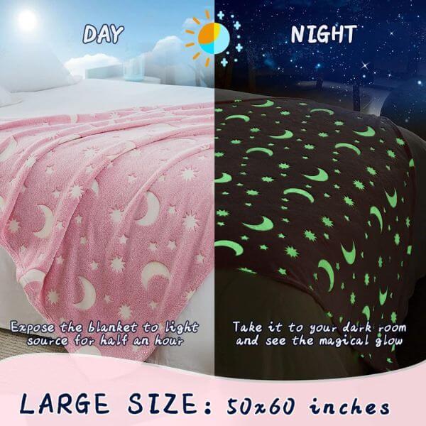 Perfect Dealz Glow in The Dark Soft Star Moon Pink Blanket