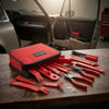 19-Piece Automotive Trim Removal Tool Kit with red and black pouch and various non-marring tools for car interior work.