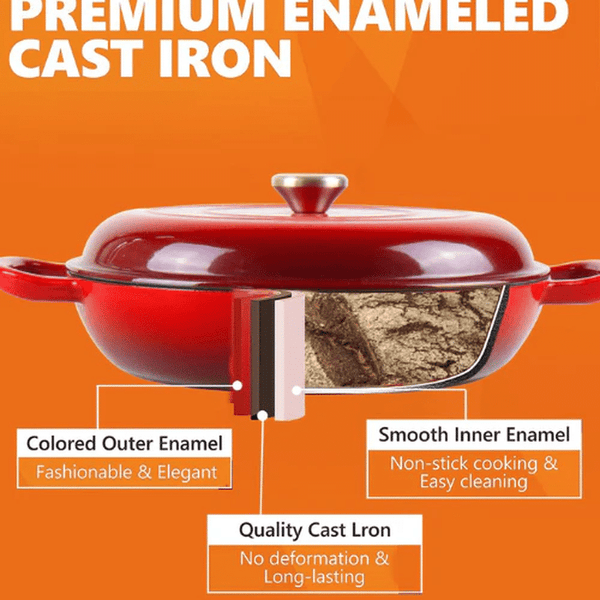 Perfect Dealz 30cm Premium Cast Iron Casserole Pot with Lid
