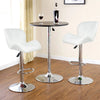 Round Bistro Bar Table with Adjustable Height and stylish white bar stools in a modern living space.