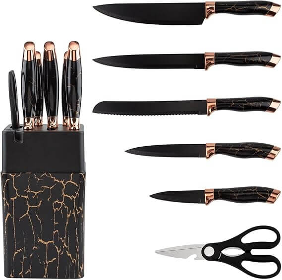 7 Piece Marble Kitchen Knife Set with Stand and Base image 4