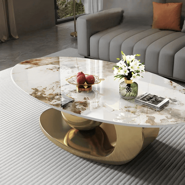 Heritage Marble Coffee Table featuring a polished marble top and a stylish golden base for elegant living room decor.
