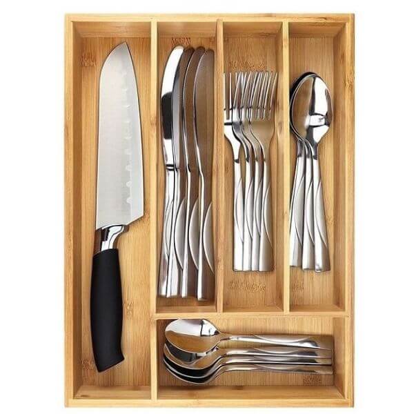 Perfect Dealz 5 Compartment Bamboo Drawer Organizer