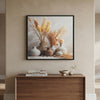 60x80cm Autumn Fields Canvas Wall Art featuring vases and pampas grass in a serene living space.