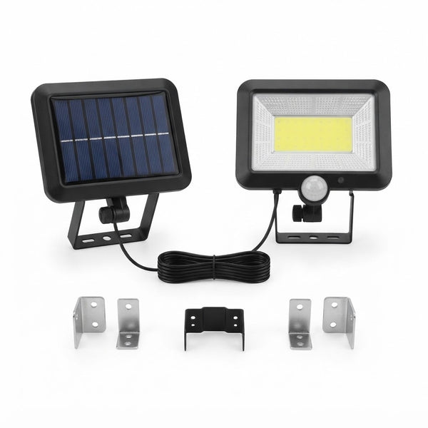 SL-F100 Separate Solar Wall Lamp components with solar panel and motion sensor light.
