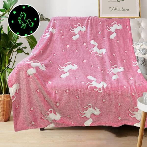 Glow in The Dark Pink Unicorn Blanket image 2