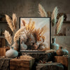 60x80cm Autumn Fields Canvas Wall Art featuring elegant dried pampas grass and ceramic vases in a serene setting.