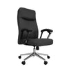 Ergonomic Boardroom Chair with Armrests in sleek black design featuring high-back and chrome detailing.
