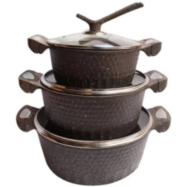 Perfect Dealz 3 Piece Non stick Brown Granite Pot Set