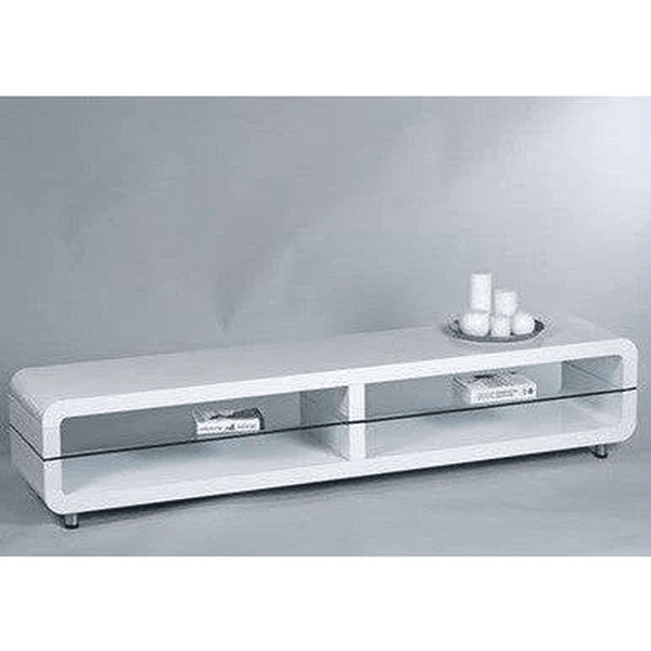 Perfect Dealz Glossy White Arched TV Stand with Glass Shelf