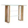 Urban Edge Slim Console Table with glass top and wooden base, perfect for narrow spaces.