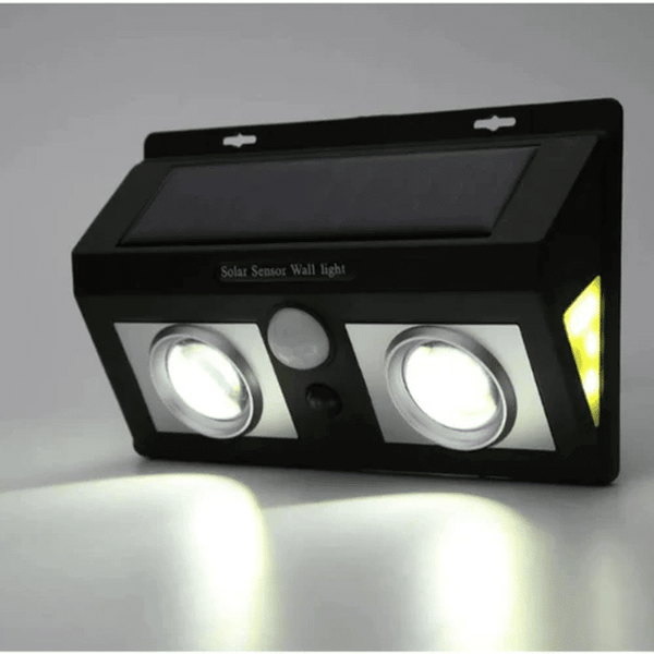 Solar LED Wall Light with motion sensor and bright illumination for outdoor security.