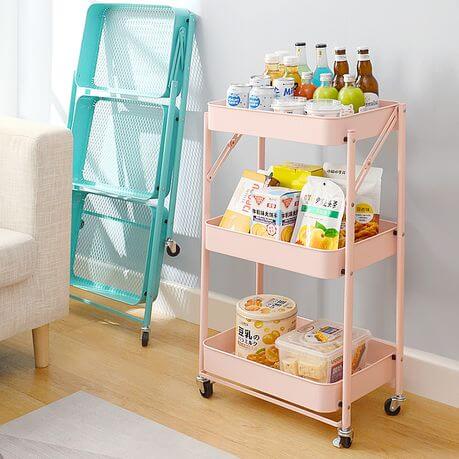 3 Tier Foldable Trolley Organizer Rack with Wheels image 1