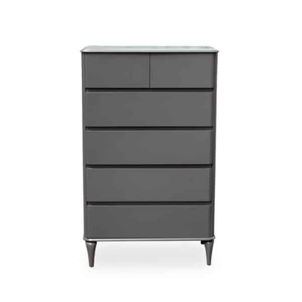Modern Grey 5 Drawer Storage Chest with sleek design and five spacious drawers for home organization.