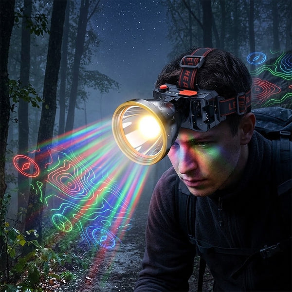 Super Bright LED Headlamp with Safety Warning Light