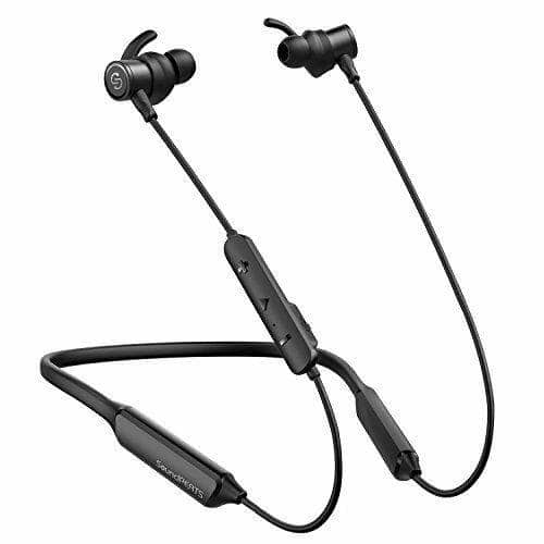Bluetooth Headphones Wireless Neckband Headset in black with microphone and control panel.