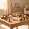 Farm Assembly Animal Fence Building Play Set with toy animals and fence on a table for creative play.