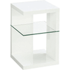 Perfect Dealz High Gloss White Side Table with Clear Glass Shelf