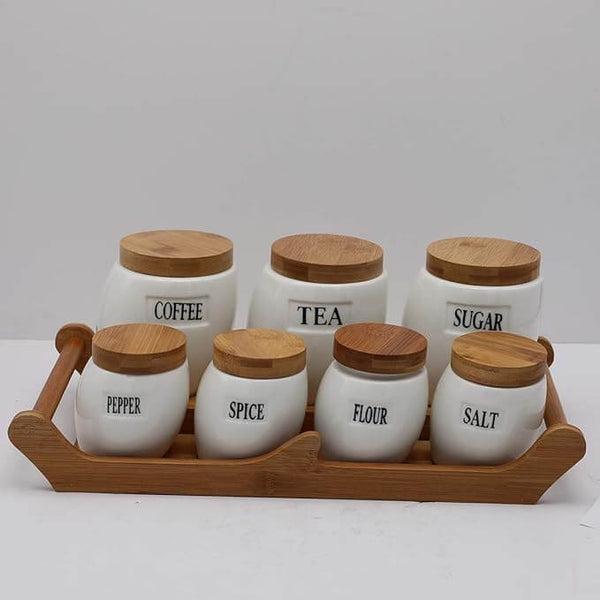 Perfect Dealz Set of 7 Canisters with Bamboo Base