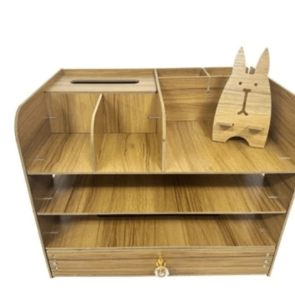 Perfect Dealz Wooden Desktop Organizer with Drawer and Phone Holder
