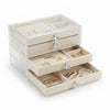 3-Tier Clear Acrylic Jewelry Box with Velvet Drawers showcasing organized jewelry in transparent compartments.