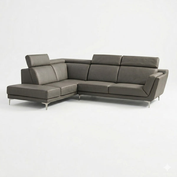 Asher L-Shaped Sectional Sofa with Adjustable Headrests in modern gray design