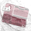 Portable Pill Organiser in pink, featured in splash of water, designed for easy medication sorting and accessibility.