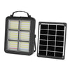 400W Portable Solar Rechargeable LED Flood Light with solar panel for outdoor illumination.