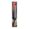 Serrated Bread Knife with Wood-Style Handle in packaging, ideal for slicing fresh bread and baked goods.