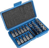34-Piece Torx Socket and Bit Set organized in a blue case, ideal for various star-shaped fasteners.