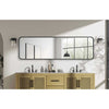 Full Length Leaner Floor Mirror above a stylish bathroom vanity featuring modern fixtures and lamps.