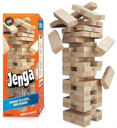 Wooden Stacking Blocks Game featuring a Giant Jenga tower and box for family fun.
