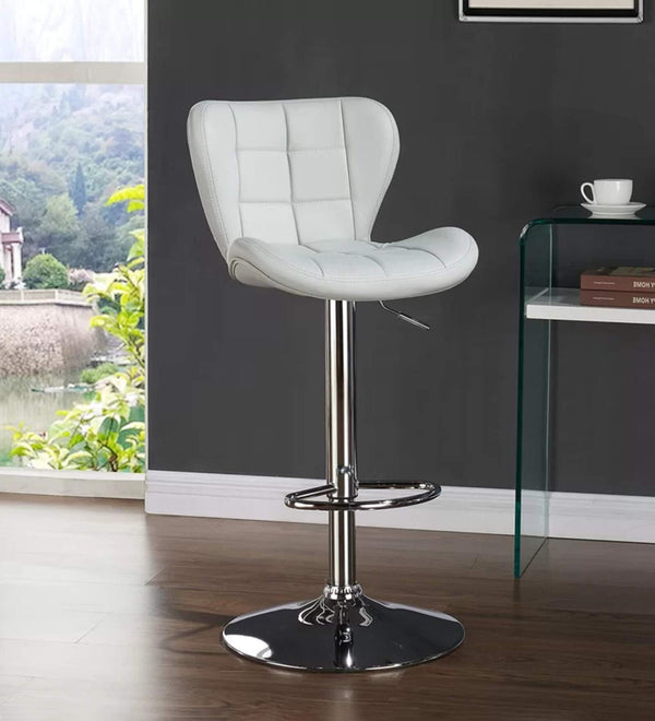 Adjustable Counter Bar Chair Stool in white leather upholstery on a modern chrome base.