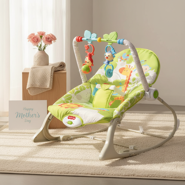Baby Chair Design Detachable Soft Baby Rocking Chair with playful toys, perfect for infants in a bright, inviting setting.