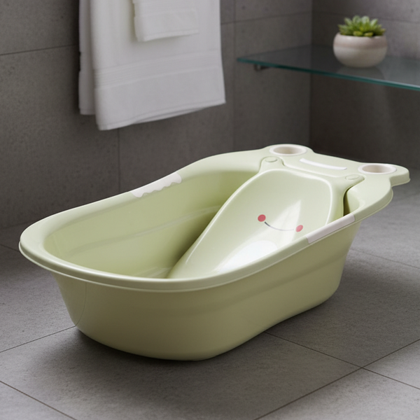 Baby Bath Tub Newborn Baby Thickened Large Tub with a cheerful design in a bathroom setting.