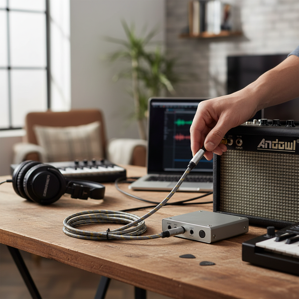 6.35mm Professional Audio Cable 2m connected to audio equipment for high-quality sound transfer.