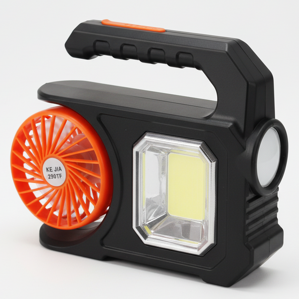 Rechargeable Camping Light with Solar Charger and Fan for portable lighting and airflow.