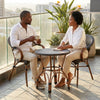 Couple enjoying coffee on a stylish Garden Patio Furniture Waterproof Mesh Outdoor Dining Chair set.