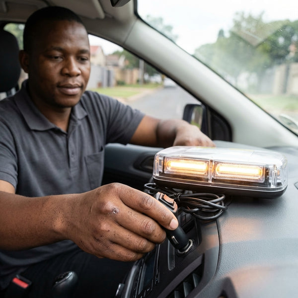 Man installing Trucks Strobe Flashing Side Light Bar in vehicle for enhanced roadside visibility.