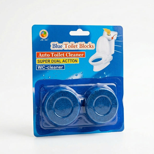 Solid Blue Disposable Bubble Toilet Cleaner packaging featuring blue toilet cleaner blocks for hygiene.
