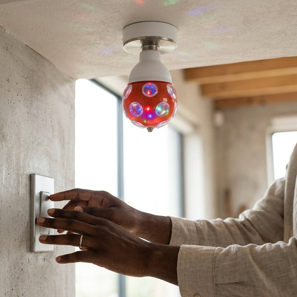 LED 360 Degree Rotating Lightning Lamp Bulb in action, brightening up a room with colorful lights.