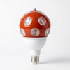 LED 360 Degree Rotating Lightning Lamp Bulb showcasing a vibrant red design with circular patterns for colorful light effects.