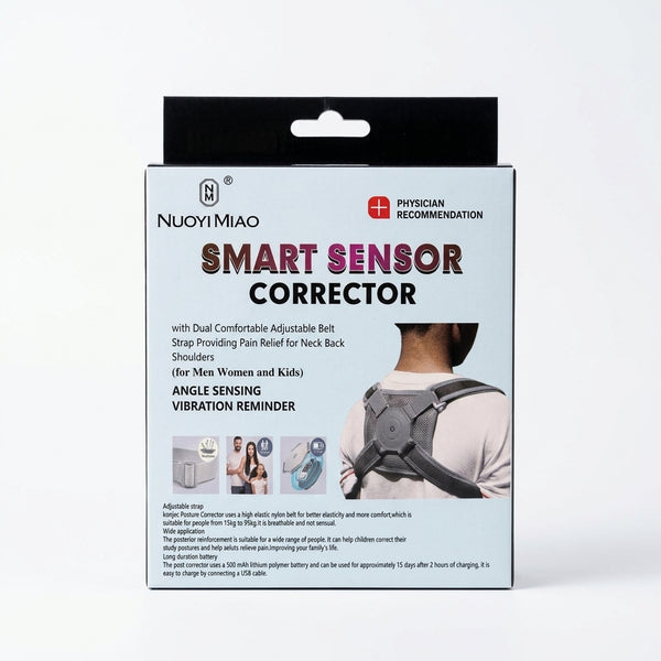 Spine Posture Corrector and Back Support packaging featuring adjustable belt for neck and back pain relief.