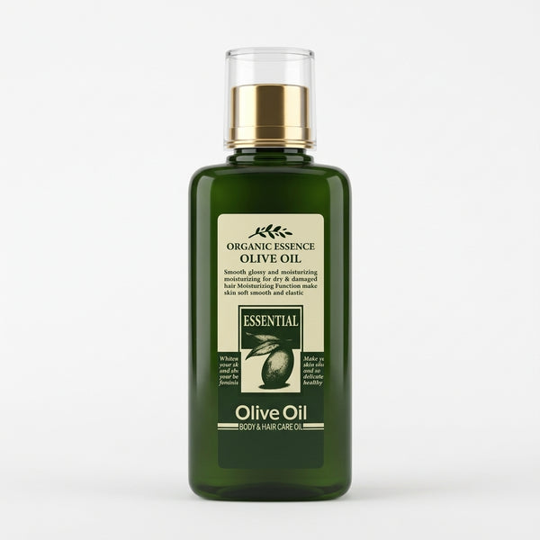 Olive Oil Infused with Argan Oil & Rose Petals in a green bottle for hair and skin care.
