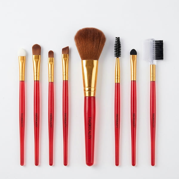 8pcs Candy Color Portable Travel Makeup Brush Set displayed with a variety of brushes for flawless makeup application.