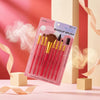 8pcs Candy Color Portable Travel Makeup Brush Set displayed on a colorful background with ribbon accents.