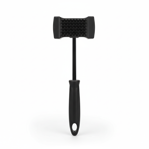 Meat hammer kitchen tenderiser tool with ergonomic handle and textured surface for effective meat preparation.