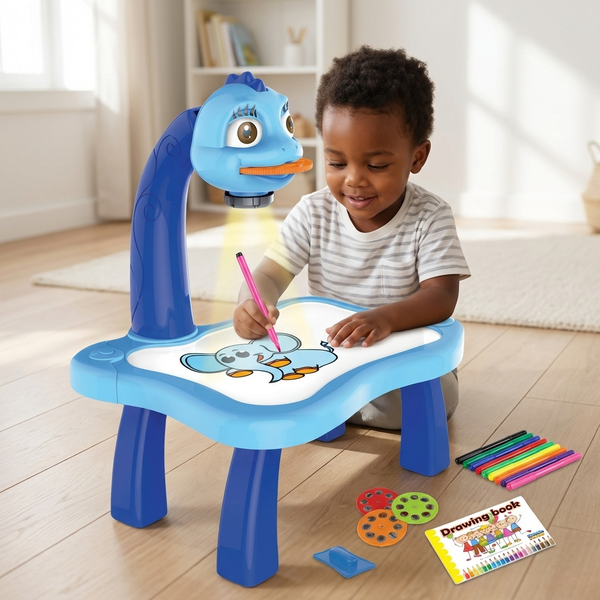 Child using LED Projector Art Drawing Board for Kids to trace and color images on the drawing surface.