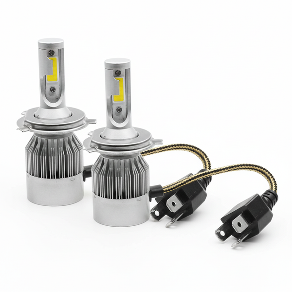 C6 LED Headlight H8 set showing two LED bulbs with connectors for easy installation and bright lighting.